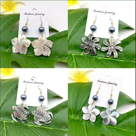 Polynesian Island Tropical Earring Set - Resin Embossed with Pearl - Design 102  | Gtex Fabrics