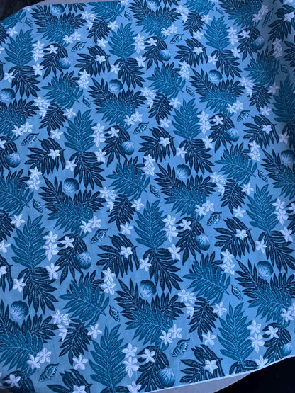 Polynesian Cotton Fabric by the Yard – Turquoise & Aqua Hawaiian Floral Print – 100% Cotton Island Fabric, 45" Wide – Tropical Design | Gtex Fabrics