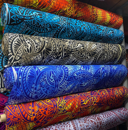 GTEX Collection Tribal Enchantment - Polynesian Fabric - Tribal Tattoo, Island Fabric - Sold by the Yard - Rayon Fabric 45" - New Design | Gtex Fabrics