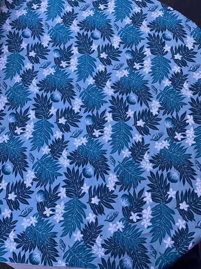 Polynesian Cotton Fabric by the Yard – Turquoise & Aqua Hawaiian Floral Print – 100% Cotton Island Fabric, 45" Wide – Tropical Design | Gtex Fabrics