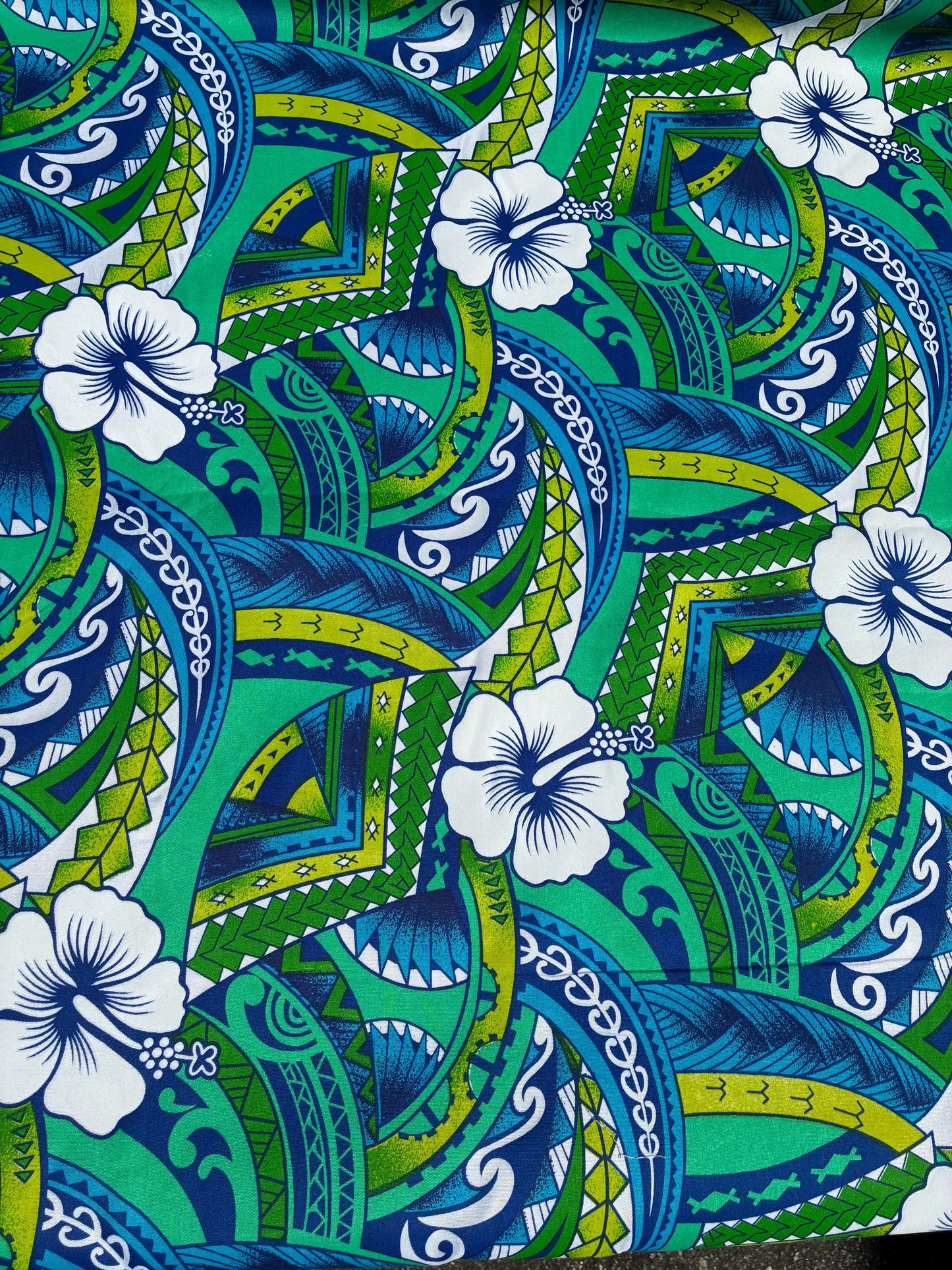 Polynesian Tribal Hibiscus Fusion – 45” Wide | Lightweight Soft Poly Cotton Feel | Sold by Yard or Roll | Island Design | Wholesale | Gtex Fabrics