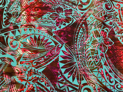 New Tropical Floral and Tribal Polynesian Fabric - Peach Skin Fabric- by the Yard 58" Wide - New Design - Island Hawaiian Fabric | Gtex Fabrics