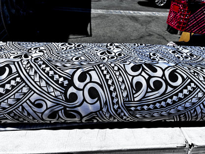 Island Fabric - Polynesian Tribal Fabric – 100% Polyester MiniMatt – Made in New Zealand 60” Wide (Silver and Black)  | Gtex Fabrics