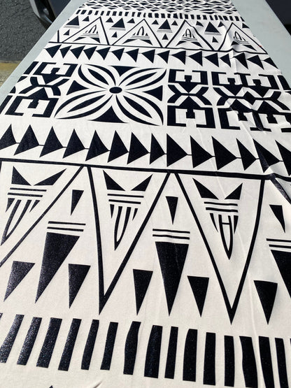 GTEX Collection- Exquisite Traditional Polynesian Tattoo Design | Foil Fabric - Stretch Scuba Fabric - 63" Luxury -Quality (Cream & Black) | Gtex Fabrics
