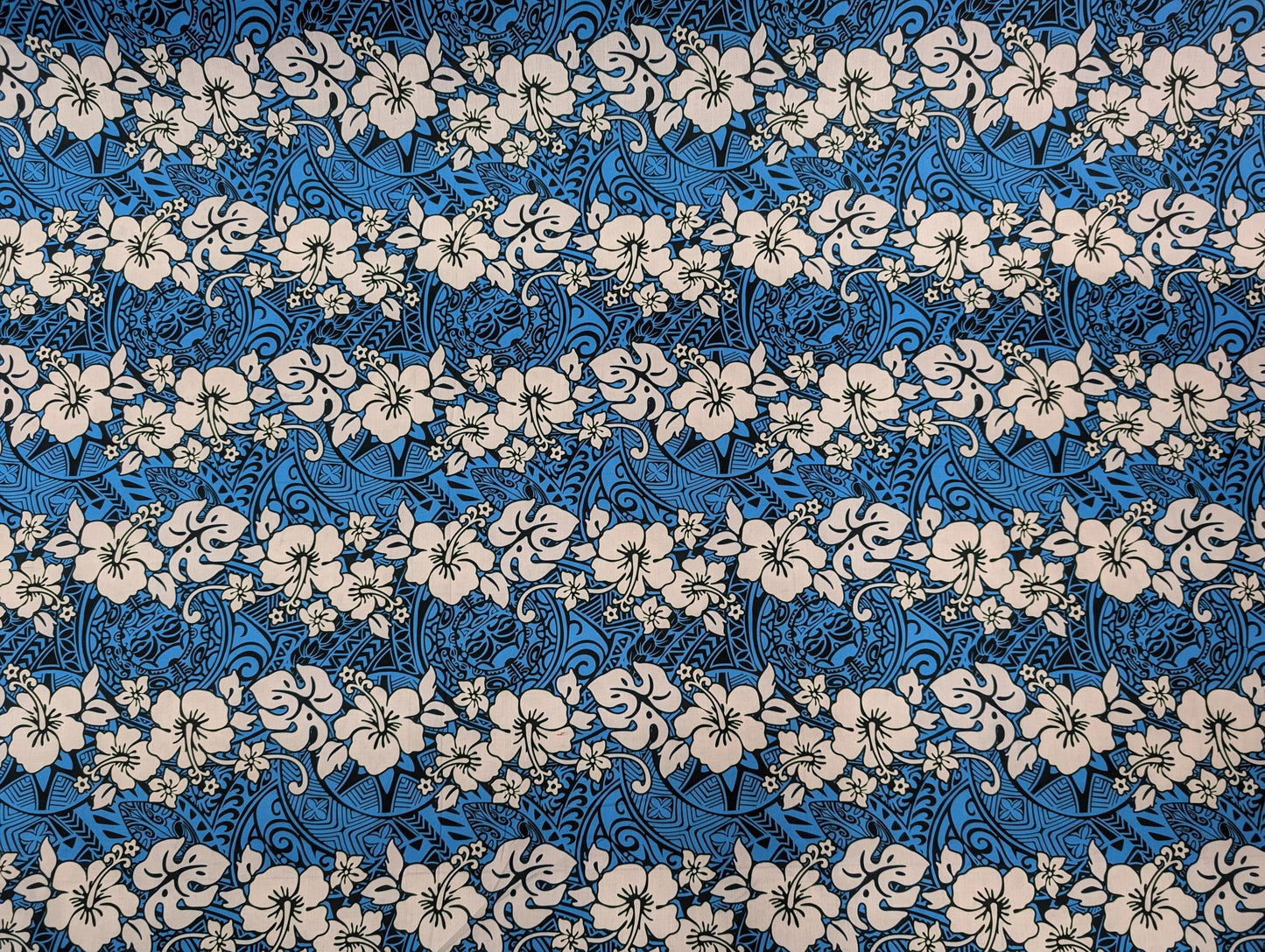 Polynesian Fabric -Tropical Hawaiian Fabric, Tribal Floral Tattoo, Island Fabric - Sold by the Yard - Poly Cotton Fabric 45" - New Design | Gtex Fabrics
