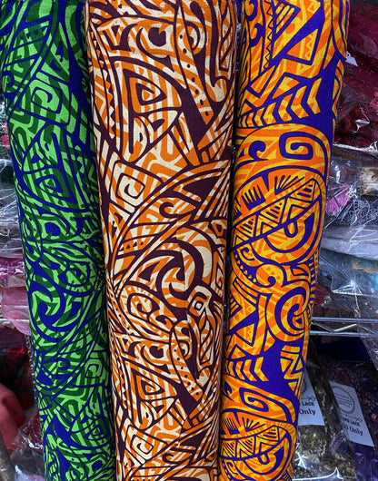 Polynesian Fabric -Tapa Fabric, Block Print, Tribal, Samoan, Fiji, Island Fabric - Sold by the Yard -100% Cotton Lt Bark Cloth -Doby Cotton   | Gtex Fabrics