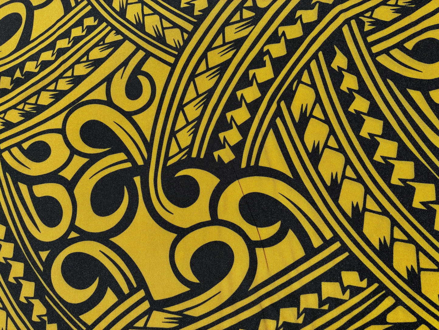 Island Fabric - Polynesian Tribal Fabric – 100% Polyester MiniMatt – Made in New Zealand 60” Wide (Yellow and Black)  | Gtex Fabrics