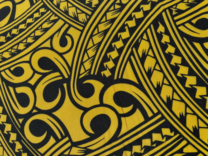 Island Fabric - Polynesian Tribal Fabric – 100% Polyester MiniMatt – Made in New Zealand 60” Wide (Yellow and Black)  | Gtex Fabrics
