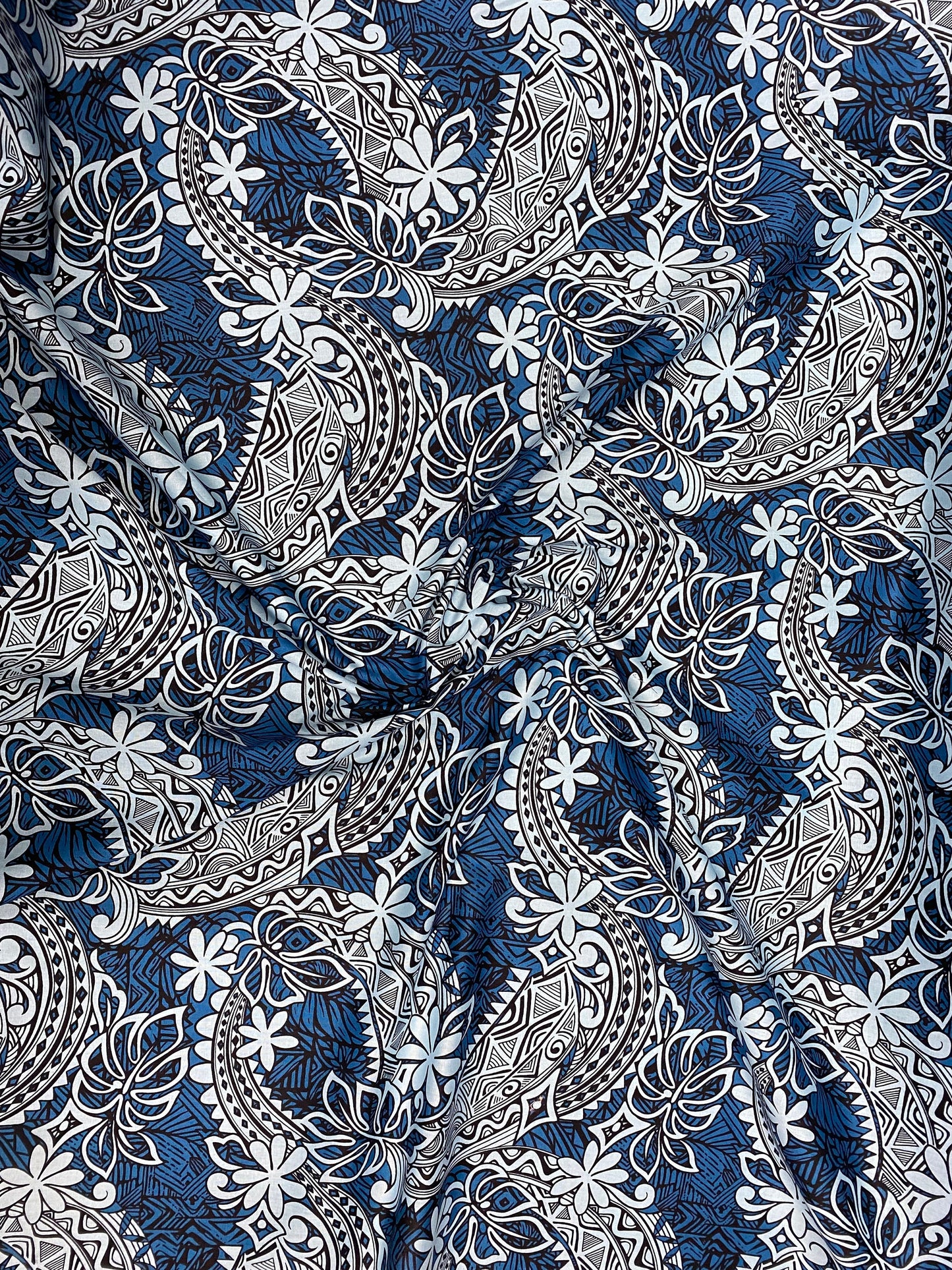Polynesian Fabric - Tribal Tattoo Design with Floral - Island Fbric - Sold by the Yard - 100% Cotton Fabric 45" - New Design | GTEX FABRICS