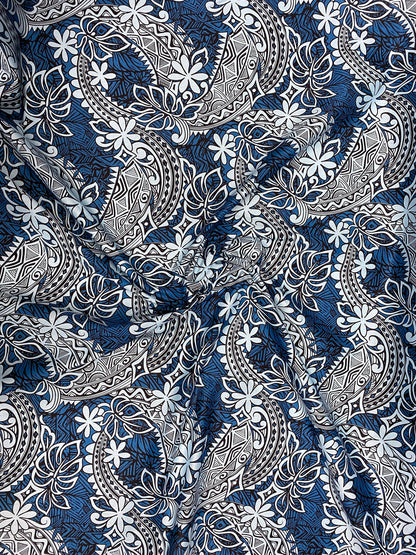 Polynesian Fabric - Tribal Tattoo Design with Floral - Island Fbric - Sold by the Yard - 100% Cotton Fabric 45" - New Design | GTEX FABRICS