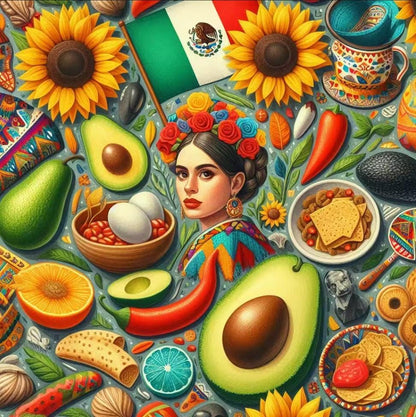 High Quality Mexican Fabric by the Yard – Frida Kahlo, Tattoo, Avocado, Sombrero, Cinco De Mayo – Mini Matt Material   | Gtex Fabrics