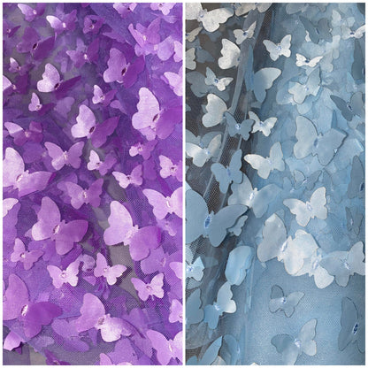 3-D Butterfly Lace Fabric Collection, 3D Laser Cut Butterflies on Tulle Mesh Material, Dress Fabric, Fashion, Decor, New Designs, Cute |Gtex Fabrics|