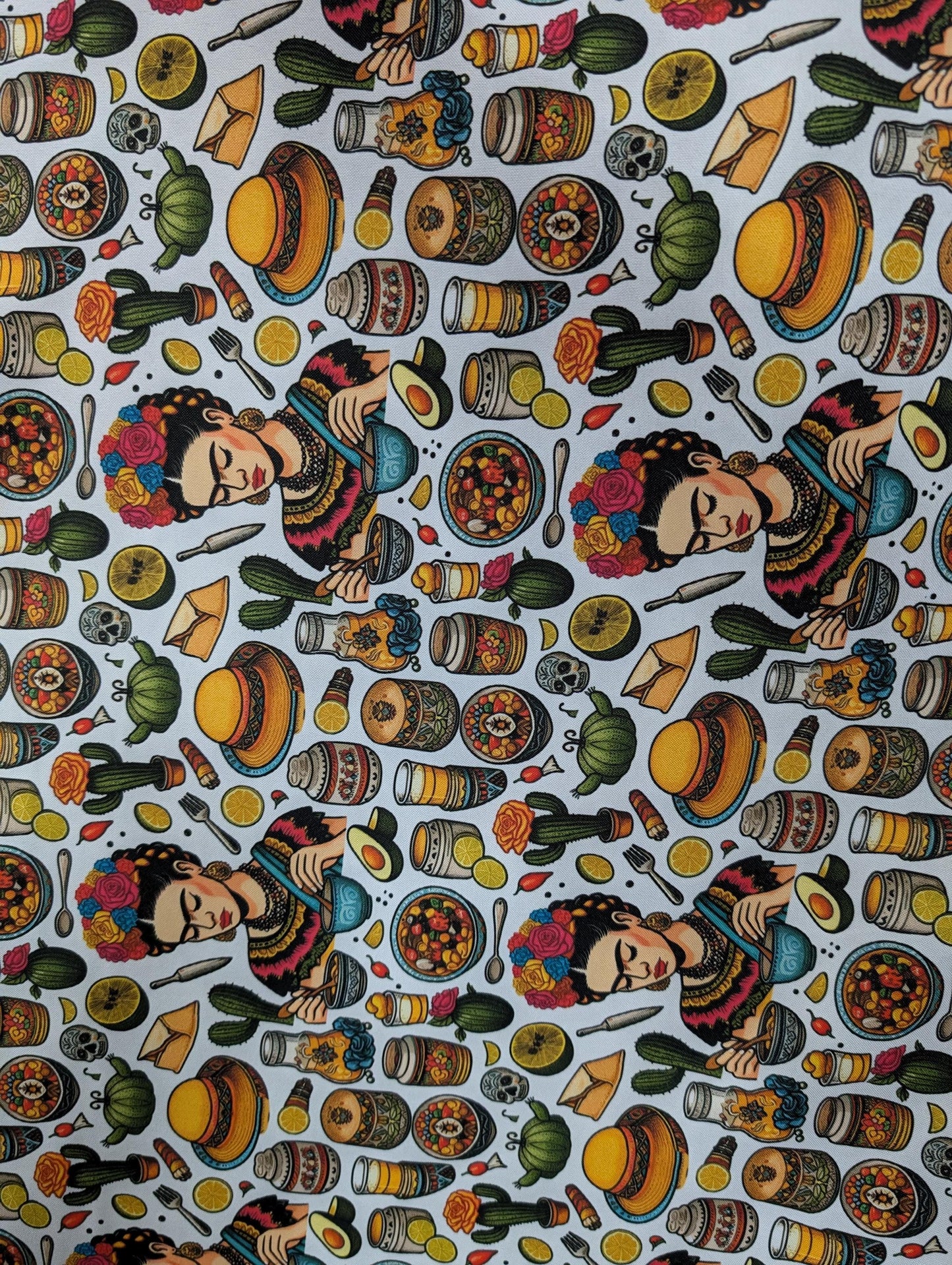 High Quality Mexican Fabric by the Yard – Frida Kahlo, Tattoo, Avocado, Sombrero, Cinco De Mayo – Mini Matt Material   | Gtex Fabrics