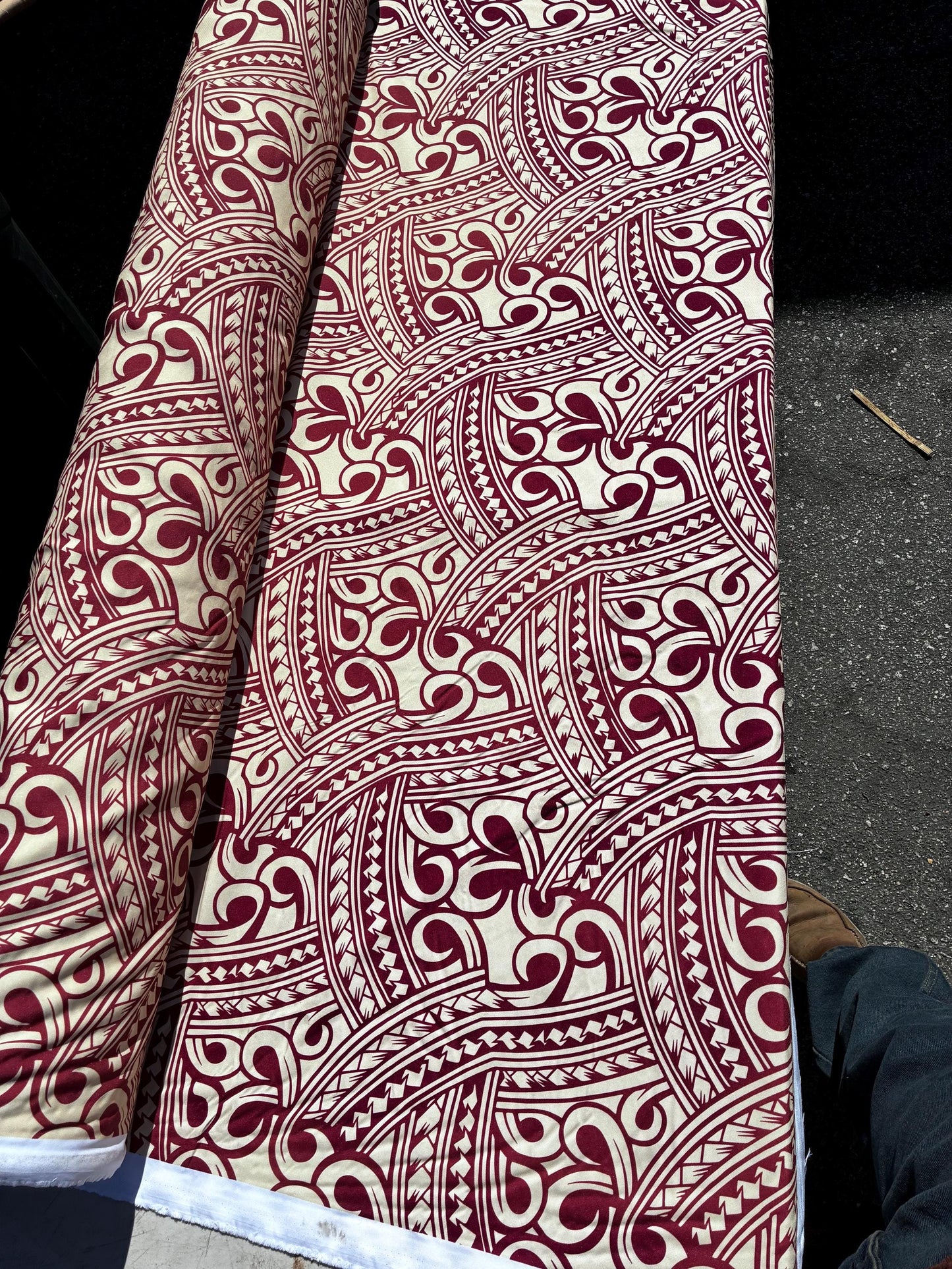 Island Fabric - Polynesian Tribal Fabric – 100% Polyester MiniMatt – Made in New Zealand 60” Wide (Beige and Burgundy)  | Gtex Fabrics