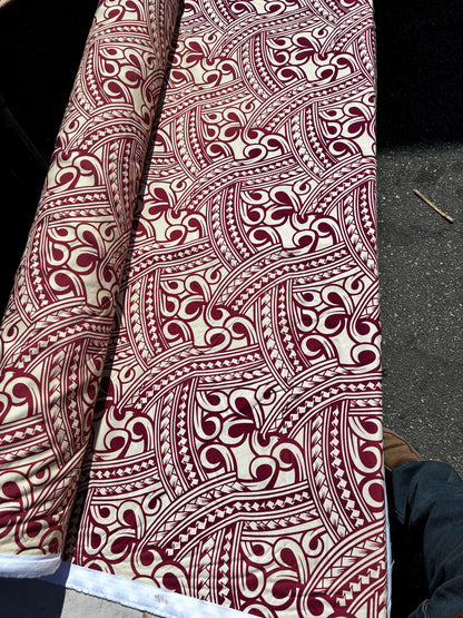 Island Fabric - Polynesian Tribal Fabric – 100% Polyester MiniMatt – Made in New Zealand 60” Wide (Beige and Burgundy)  | Gtex Fabrics