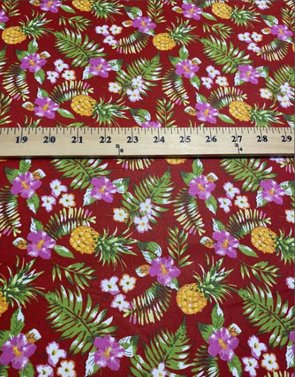 Hawaiian Print Luau Floral Pineapple Toss 100% Cotton Fabric 45" Island Print Sold By The Yard or Choose Length   | Gtex Fabrics