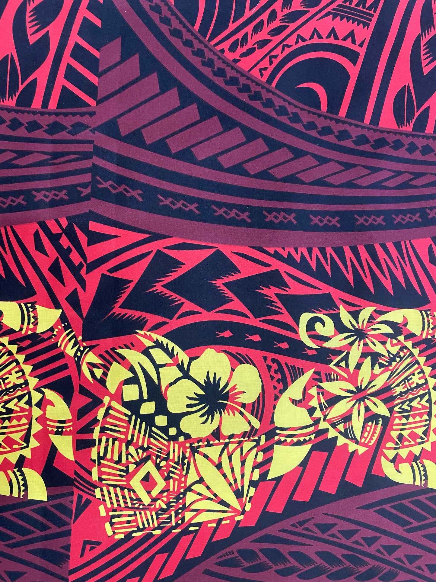 GTEX Collection - New Digital Tribal Tattoo Design with Hibiscus Flowers -Island Fabric - Sold by the Yard - Poly Cotton Fabric 45" | Gtex Fabrics