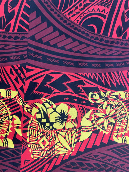 GTEX Collection - New Digital Tribal Tattoo Design with Hibiscus Flowers -Island Fabric - Sold by the Yard - Poly Cotton Fabric 45" | Gtex Fabrics