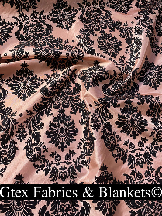Royal Victorian Gothic Damask Taffeta Flocked Fabric for Dresses, Home Decor, Apparel, Curtains, ETC by the Yard (58") Soft Textured Damask  | Gtex Fabrics