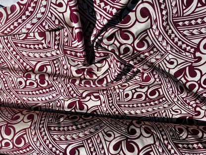 Island Fabric - Polynesian Tribal Fabric – 100% Polyester MiniMatt – Made in New Zealand 60” Wide (Beige and Burgundy)  | Gtex Fabrics