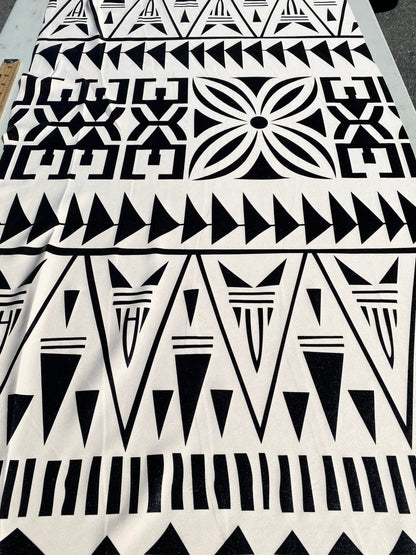 GTEX Collection- Exquisite Traditional Polynesian Tattoo Design | Foil Fabric - Stretch Scuba Fabric - 63" Luxury -Quality (Cream & Black) | Gtex Fabrics