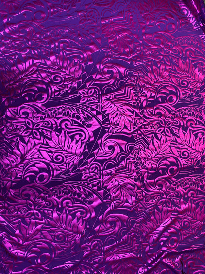 GTEX Collection- Exquisite Traditional Polynesian Tattoo Design | Foil Fabric - 2 Way Stretch Fabric - 60" Luxury Quality (Purple & Pink)  | Gtex Fabrics