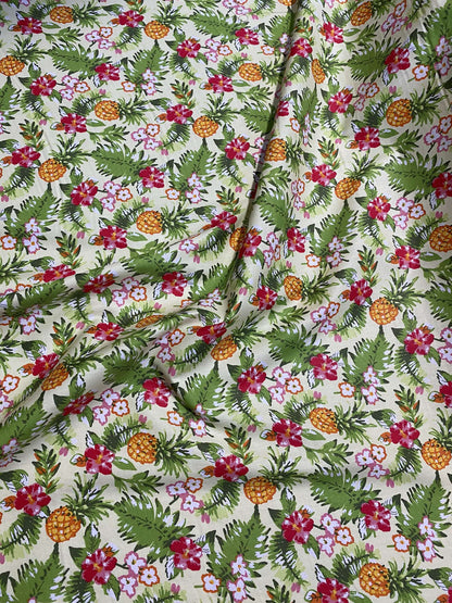 Hawaiian Print Luau Floral Pineapple Toss 100% Cotton Fabric 45" Island Print Sold By The Yard or Choose Length   | Gtex Fabrics