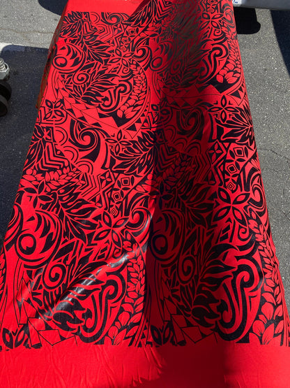 GTEX Collection- Exquisite Traditional Polynesian Tattoo Design | Foil Fabric - Stretch Scuba Fabric - 63" Luxury -Quality (Red & Black) | Gtex Fabrics