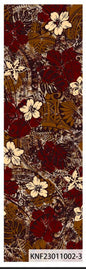 Island Elegance: Hawaiian Printed Fabric with Plumeria Flowers, Monstera Leaf, and Mixed Tribal Design on Peach Skin Fabric (58" Wide | Gtex Fabrics)