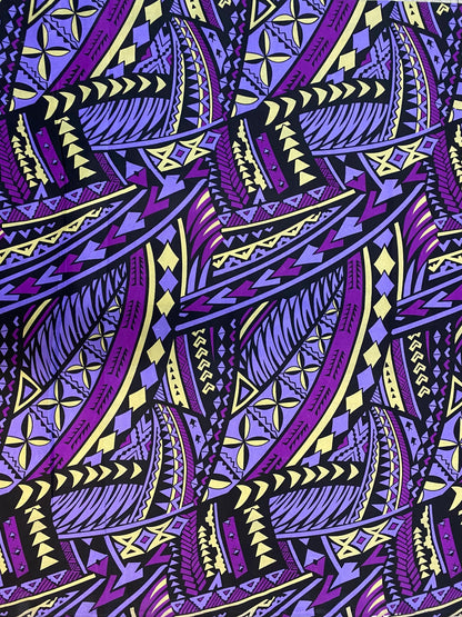 Polynesian Elegance: 36" Polyester Fabric with Poly Cotton Feel– Tribal and Floral Fusion  Tapa Block Print- Made In Thailand - By Roll  | Gtex Fabrics