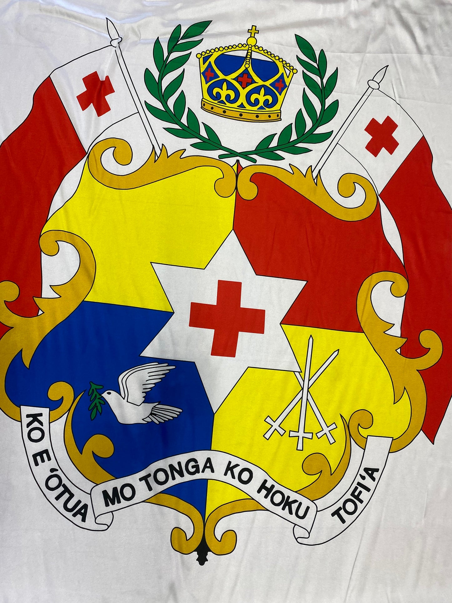 Seal of Tonga - Logo on Satin Fabric - Panel 40" x 58" Wide - Flag of Tonga for Quilts, Mono Mono, Crafts & More | Gtex Fabrics