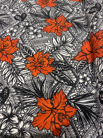Hawaiian Print Luau Floral Tribal Tattoo Design Polyester Fabric 60” Sold By The Yard   | Gtex Fabrics