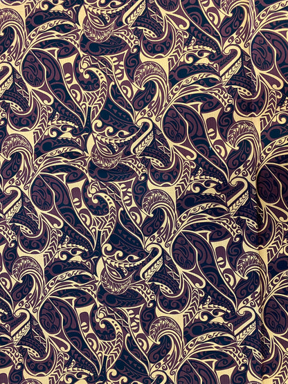Polynesian Fabric -Tapa Fabric, New Design, Tribal, Samoan, Fiji, Island Fabric - Sold by the Yard -100% Cotton Lt Bark Cloth -Doby Cotton   | Gtex Fabrics