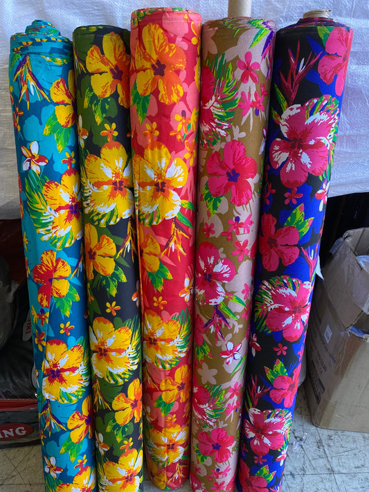 Polynesian Elegance: 36" Polyester Fabric with Poly Cotton Feel– Hawaiian and Floral Fusion- Made In Thailand - Low Price - Roll Wholesale | Gtex Fabrics