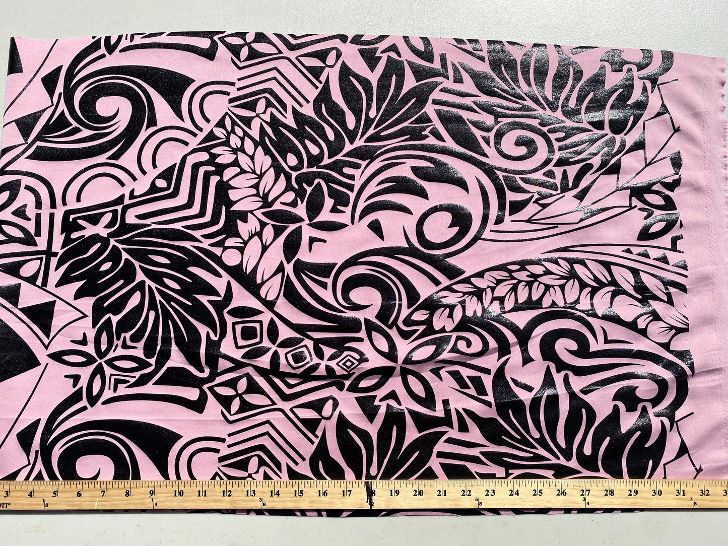 GTEX Collection- Exquisite Traditional Polynesian Tattoo Design | Foil Fabric - Stretch Scuba Fabric - 63" Luxury -Quality (Pink & Black)  | Gtex Fabrics