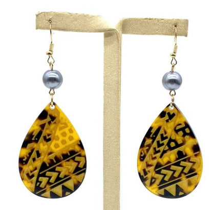 Polynesian Island Tribal Earring Set - Resin Embossed with Pearl - Design 103 | Gtex Fabrics