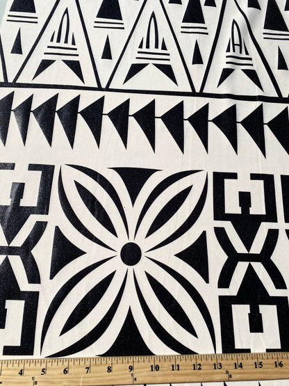 GTEX Collection- Exquisite Traditional Polynesian Tattoo Design | Foil Fabric - Stretch Scuba Fabric - 63" Luxury -Quality (Cream & Black) | Gtex Fabrics