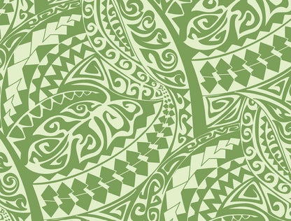 Polynesian Tribal Fabric – Sage Green 100% Cotton, 44” Wide Island Print by the Yard