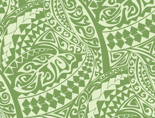 Polynesian Tribal Fabric – Sage Green 100% Cotton, 44” Wide Island Print by the Yard
