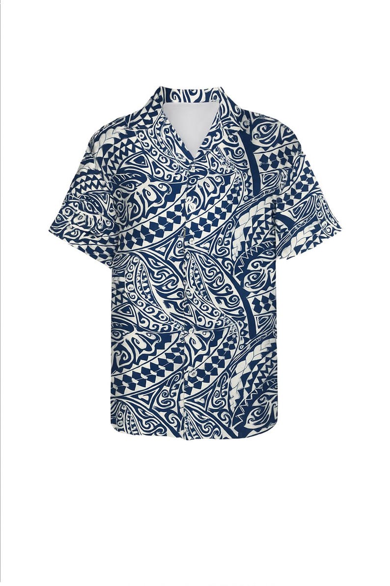 Polynesian Tribal Fabric – White and Navy Blue 100% Cotton, 44” Wide Island Print by the Yard