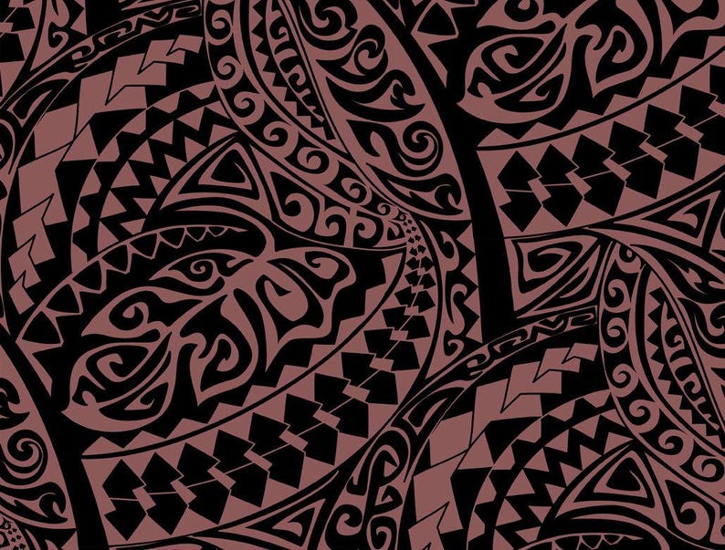 Polynesian Tribal Fabric – Plum and Black 100% Cotton, 44” Wide Island Print by the Yard