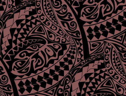 Polynesian Tribal Fabric – Plum and Black 100% Cotton, 44” Wide Island Print by the Yard