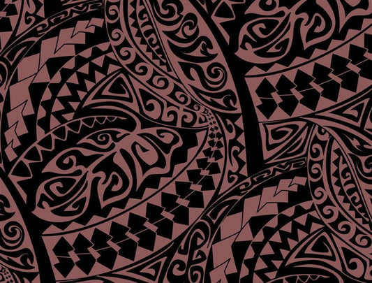 Polynesian Tribal Fabric – Plum and Black 100% Cotton, 44” Wide Island Print by the Yard