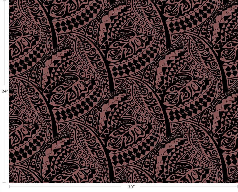 Polynesian Tribal Fabric – Plum and Black 100% Cotton, 44” Wide Island Print by the Yard