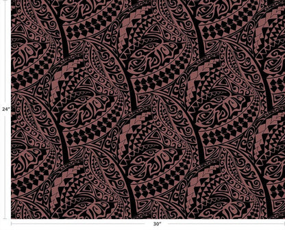 Polynesian Tribal Fabric – Plum and Black 100% Cotton, 44” Wide Island Print by the Yard