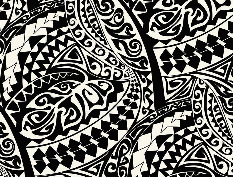 Polynesian Tribal Fabric – Beige and Black 100% Cotton, 44” Wide Island Print by the Yard