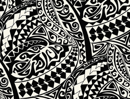 Polynesian Tribal Fabric – Beige and Black 100% Cotton, 44” Wide Island Print by the Yard