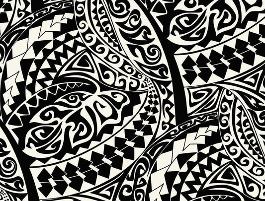 Polynesian Tribal Fabric – Beige and Black 100% Cotton, 44” Wide Island Print by the Yard