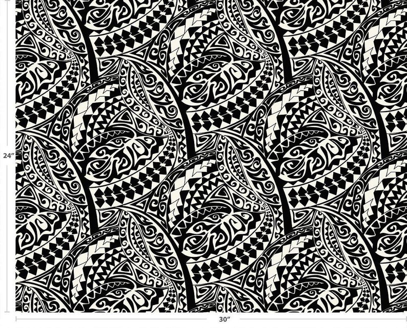 Polynesian Tribal Fabric – Beige and Black 100% Cotton, 44” Wide Island Print by the Yard