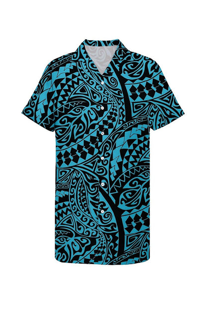 Polynesian Tribal Fabric – Aqua Blue and Black 100% Cotton, 44” Wide Island Print by the Yard